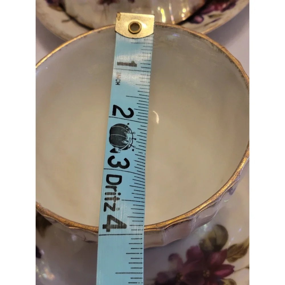 Vtg‎ Lusterware Tea Cup Saucer Set Purple Floral Gold Trim Porcelain Japan 2pc
